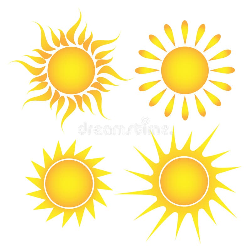 Set Of Colorful Suns Isolated On White Background Stock Illustration ...