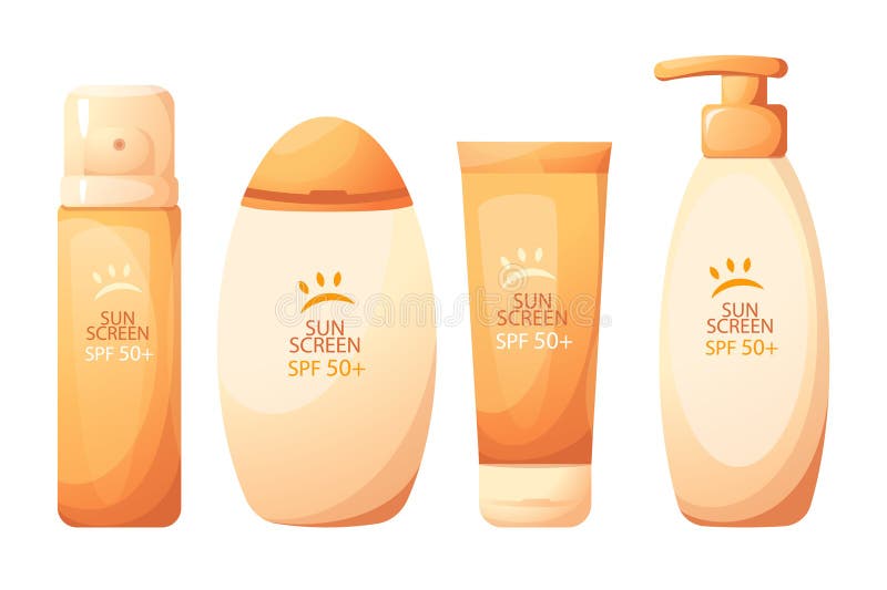 A Set of Sunscreens.Spray, Lotion, Cream in Various Tubes.Protection