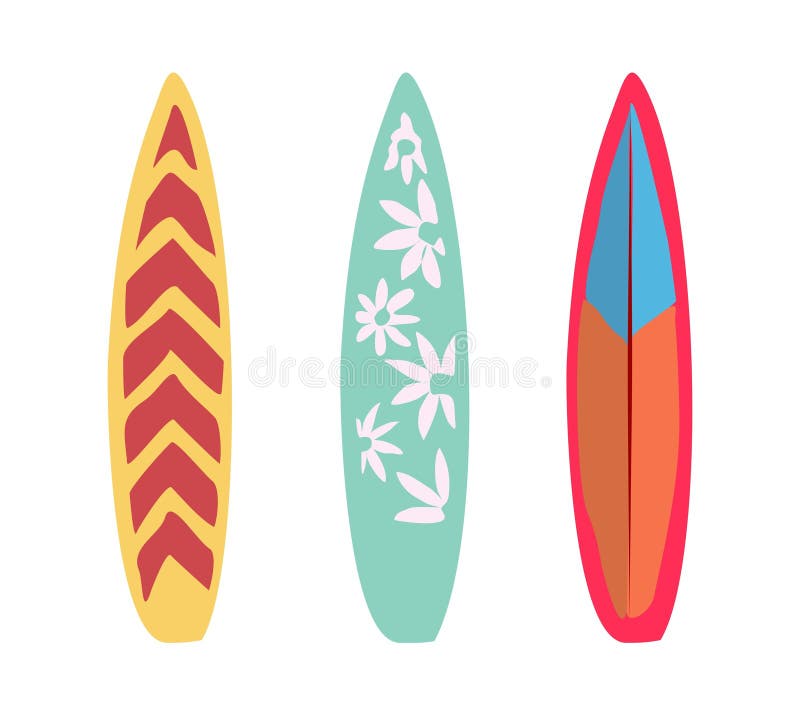 Set of Surfboards with Tropic Design Vector. Stock Vector