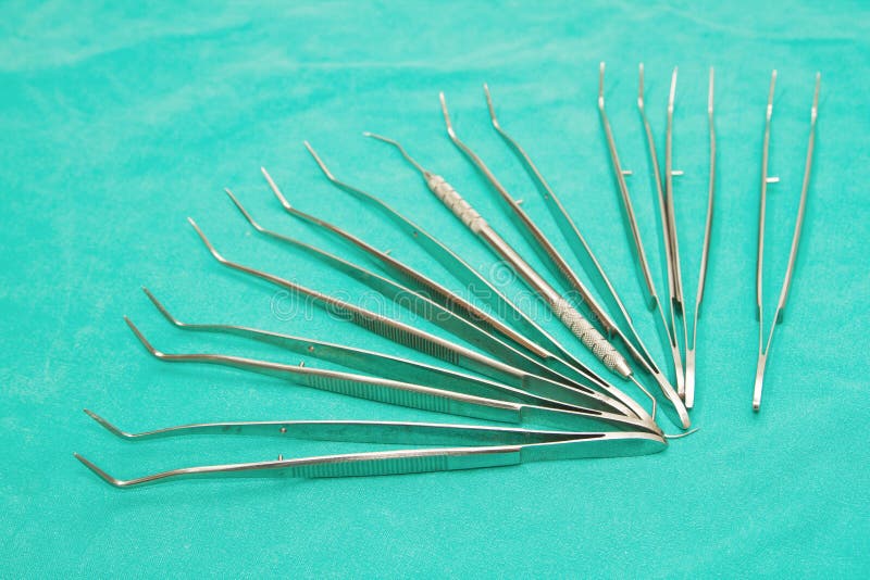Set of surgical instrument, Micro forceps set. Set of surgical instrument on sterile table, Micro forceps set royalty free stock photography Set of surgical instrument, Micro forceps set. Set of surgical instrument on sterile table, Micro forceps set royalty free stock photography
