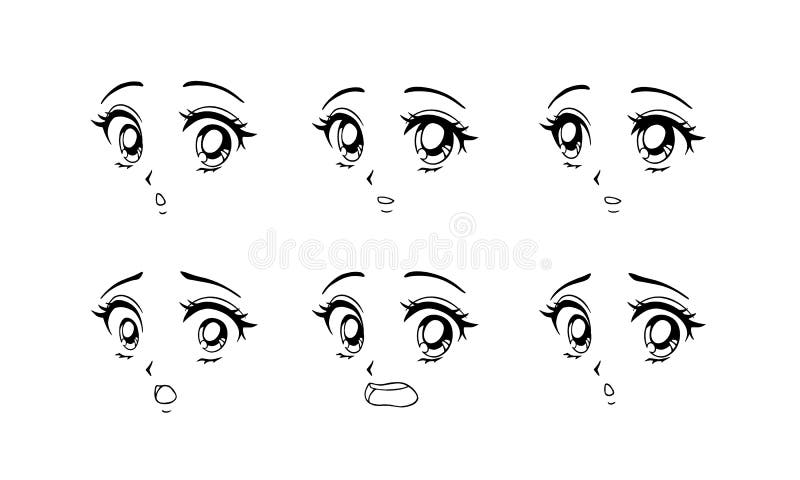 Scared Anime Face. Manga Style Big Blue Eyes, Little Nose and