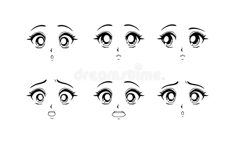 Scared Anime Face Manga Style Funny Eyes Little Nose And Kawaii Mouth Stock  Illustration - Download Image Now - iStock