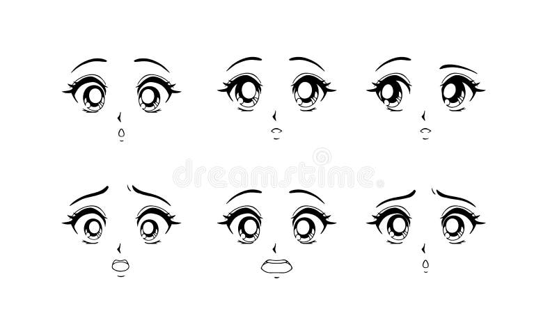 Scared Anime Face. Manga Style Funny Eyes, Little Nose and Kawaii Mouth  Stock Vector - Illustration of japanese, drawn: 176475543