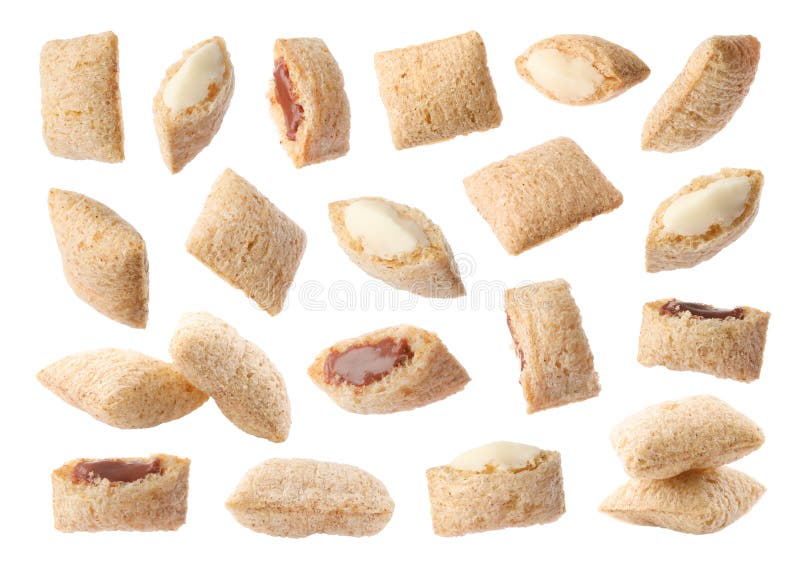 Set with sweet crispy corn pads on white background