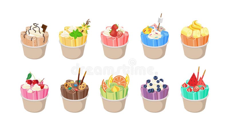 Cute food ice cream scoops and cupcake sweet Vector Image