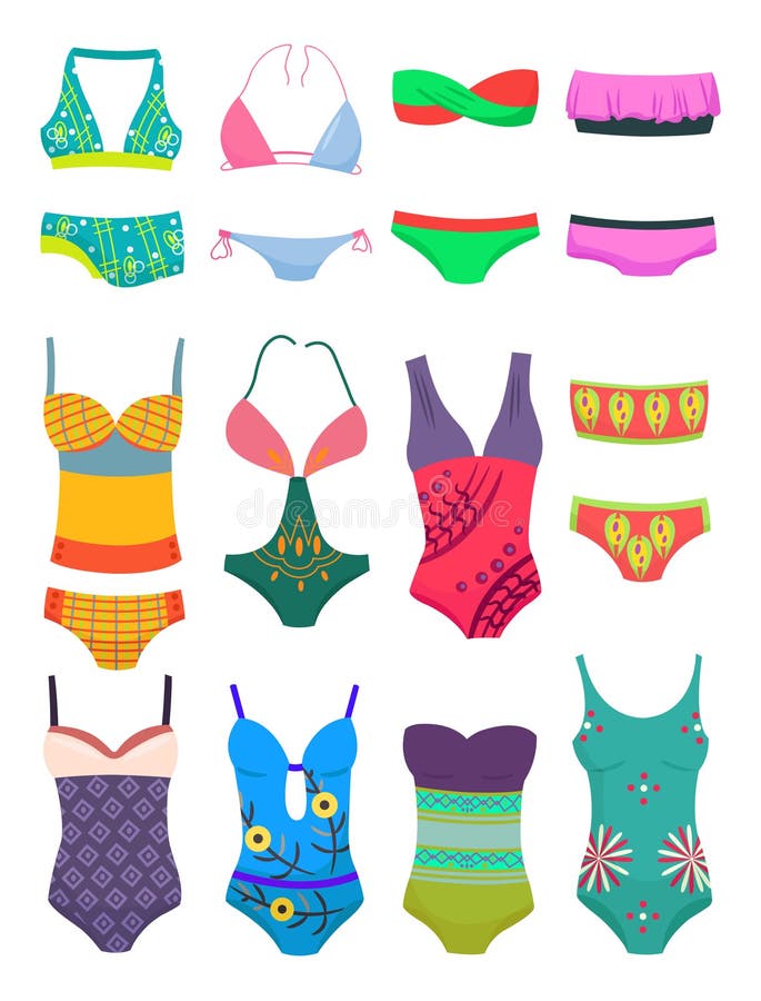 Set dámské swimwears izolovaných na bílém pozadí.
