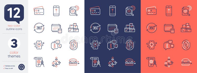 Set of Swipe up, Fingerprint and Card line icons. For design. Vector vector illustration