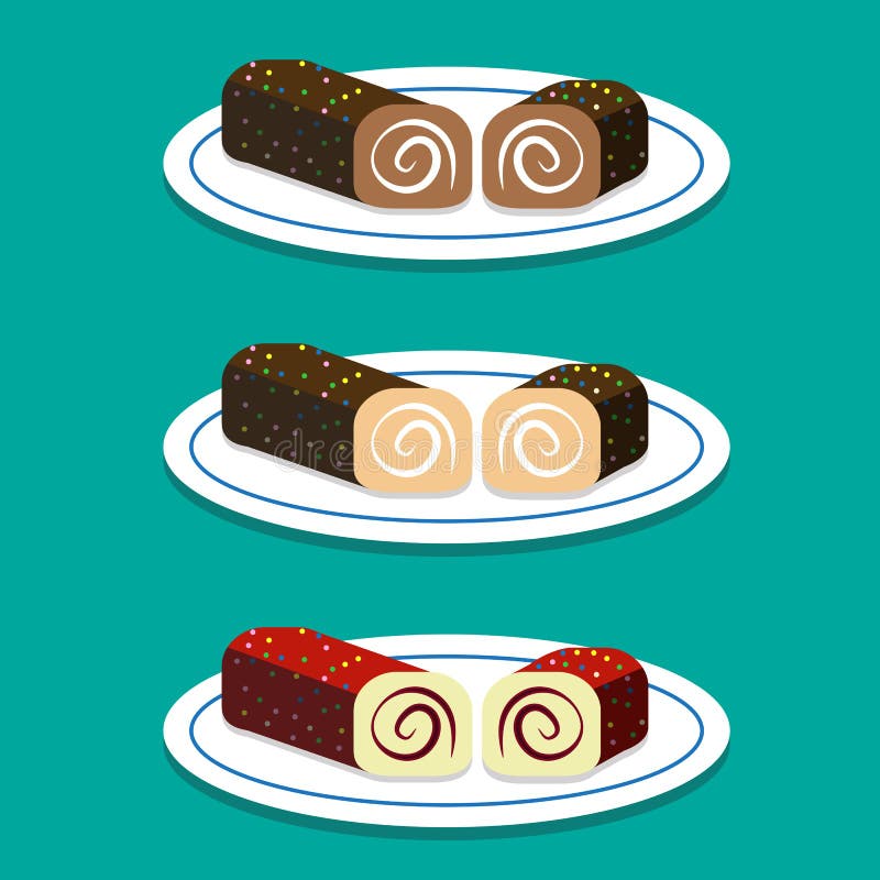 Set of Swiss roll on dish in flat style stock illustration