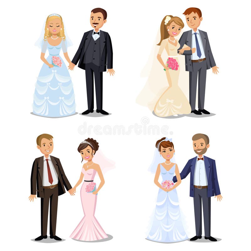 Set Szczęśliwe ślub pary Różni typ Poślubia pary ilustracja wektor