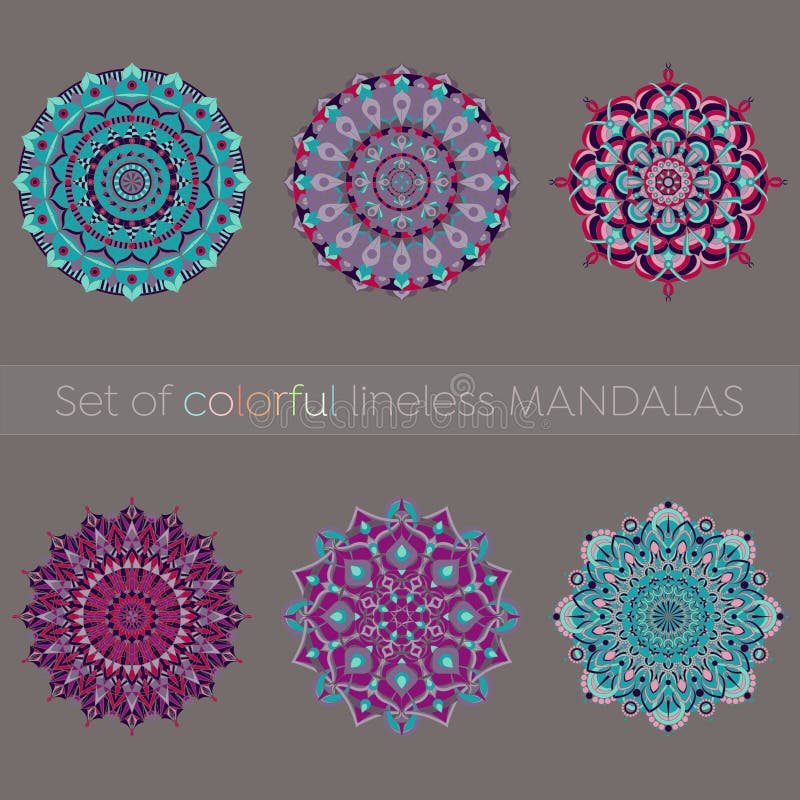 Set sześć kolorowych mandalas royalty ilustracja Set sześć kolorowych mandalas royalty ilustracja