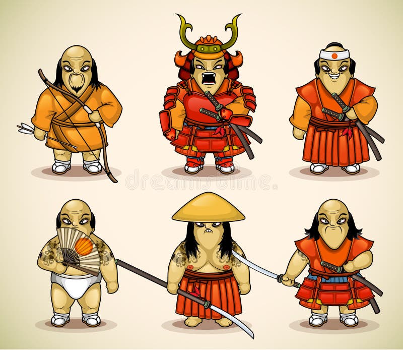 A set of six samurai in different costumes, with different weapons and other elements. Possible to combine elements of the characters together. A set of six samurai in different costumes, with different weapons and other elements. Possible to combine elements of the characters together.