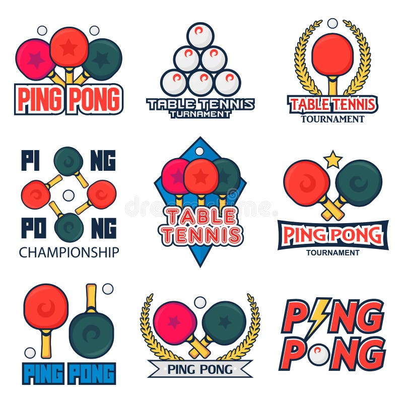 Set of Table Tennis Ping Pong Labels, Logos, Badges and Design Elements