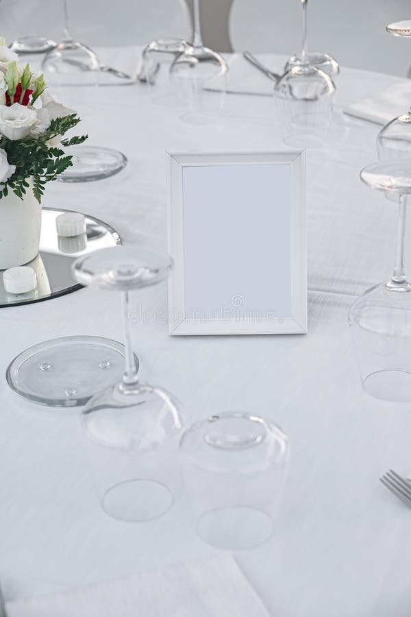 Set Table with White Tablecloth in Restaurant Stock Image Image of
