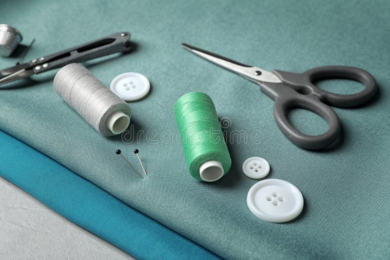 Set of Tailoring Accessories and Fabric Stock Photo Image of business