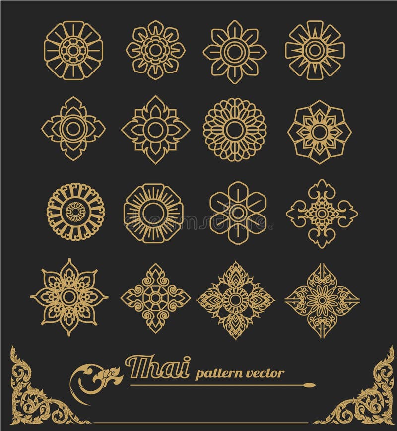 Set tajlandzki sztuka projekt, kwiatu projekt royalty ilustracja Set tajlandzki sztuka projekt, kwiatu projekt royalty ilustracja