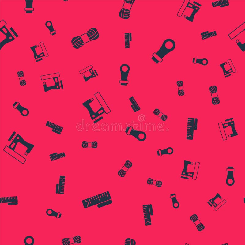 Set Tape measure, Yarn, Sewing machine and Zipper on seamless pattern. Vector stock illustration