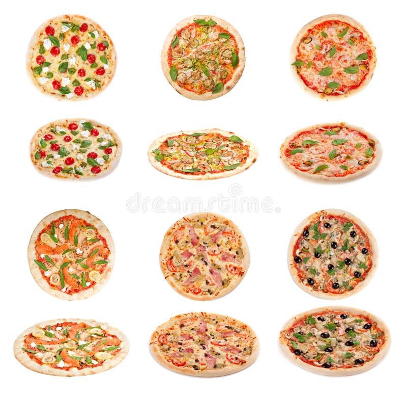 Set of tasty Italian pizza stock photography
