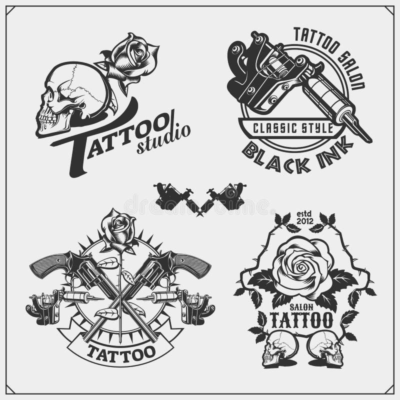 Set of Tattoo Salon Labels, Badges and Design Elements. Tattoo Studio ...