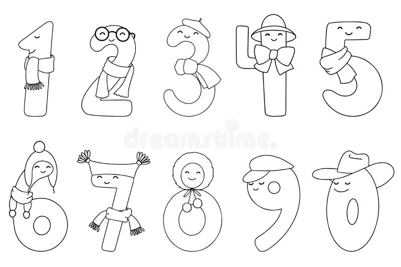 Set for Teaching Children To Count. Funny Numbers from 0 To 9 Stock Vector  - Illustration of dates, character: 218308704