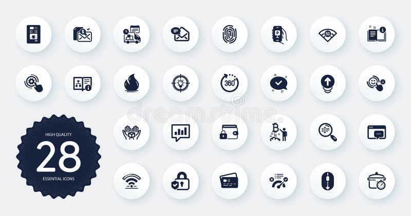 Set of Technology icons, such as Coffee vending, Cogwheel settings and Technical algorithm flat icons. Vector stock illustration