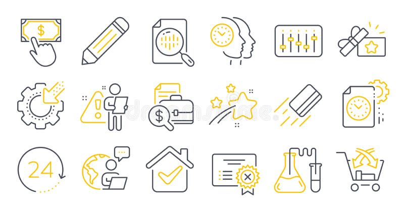 Set of Technology icons, such as Credit card, Project deadline, Pencil symbols. Vector vector illustration