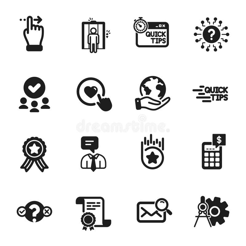 Set of Technology icons, such as Education, Question mark, Quick tips. Vector stock illustration