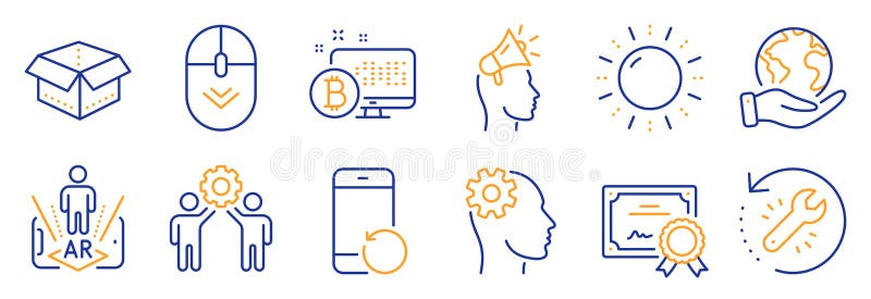 Set of Technology icons, such as Employees teamwork, Engineering, Bitcoin system. Vector vector illustration