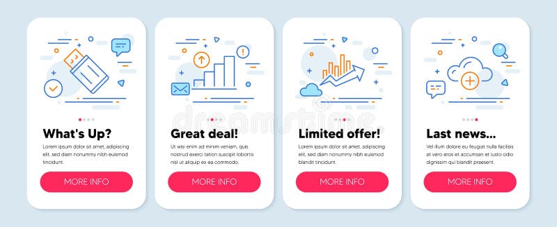 Set of Technology icons, such as Growth chart, Usb flash, Graph chart symbols. Cloud computing line icons. Vector stock illustration