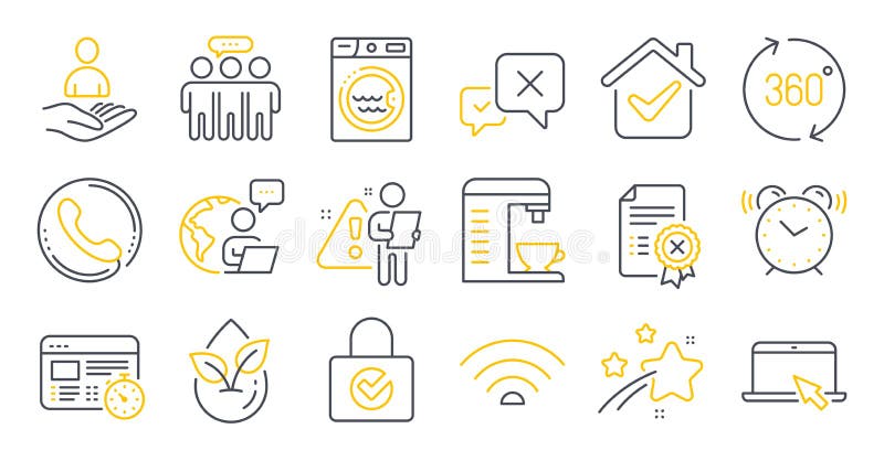 Set of Technology icons, such as Laundry, Coffee machine, Reject symbols. Vector stock illustration