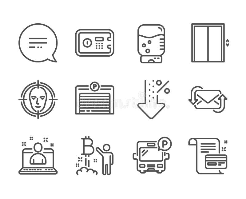 Set of Technology icons, such as Parking garage, Bitcoin project, Payment card. Vector vector illustration