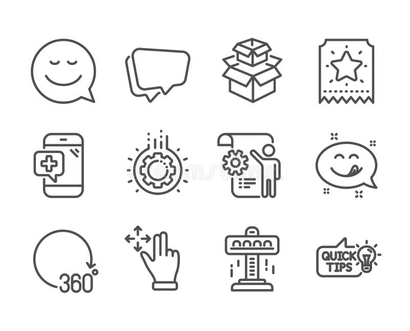 Set of Technology icons, such as Smile, Medical phone, Attraction. Vector royalty free illustration