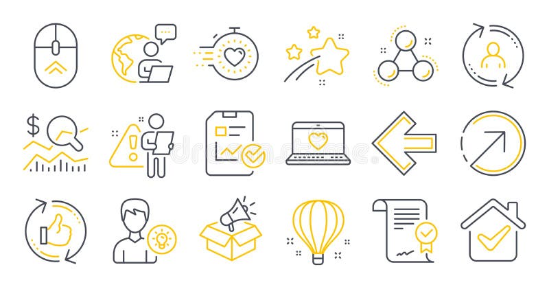 Set of Technology icons, such as Timer, Refresh like, User info symbols. Vector stock illustration