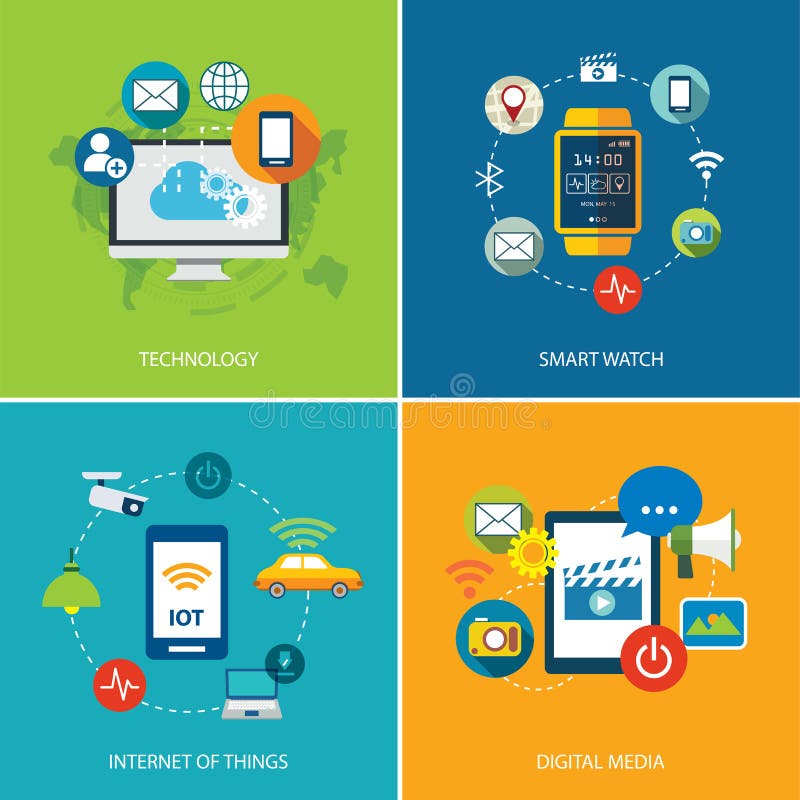 Set of technology,internet of things, and digital media royalty free illustration