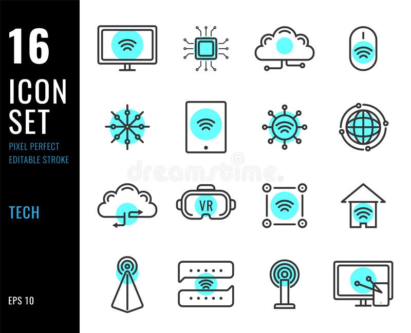 Set of technology line icons electronics related