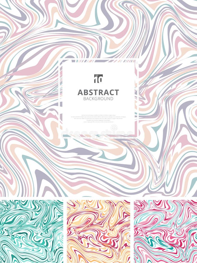 Set of template abstract hand drawn ink wavy strokes liquid marble patterns texture. Creative fluid colors backgrounds. You can stock illustration