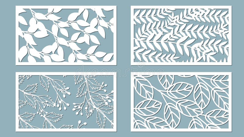 Set template for cutting. Palm leaves pattern. Laser cut. Vector illustration. Sticker set. Pattern for the laser cut, serigraphy