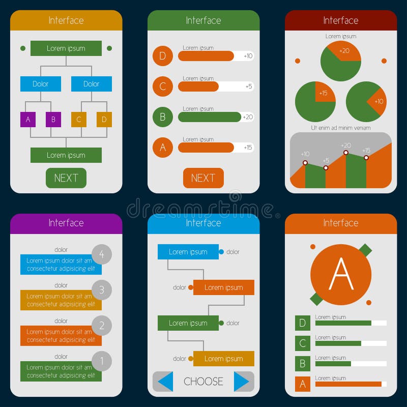 Set of templates mobile interface. Flat UI/UX. Can be used in m vector illustration