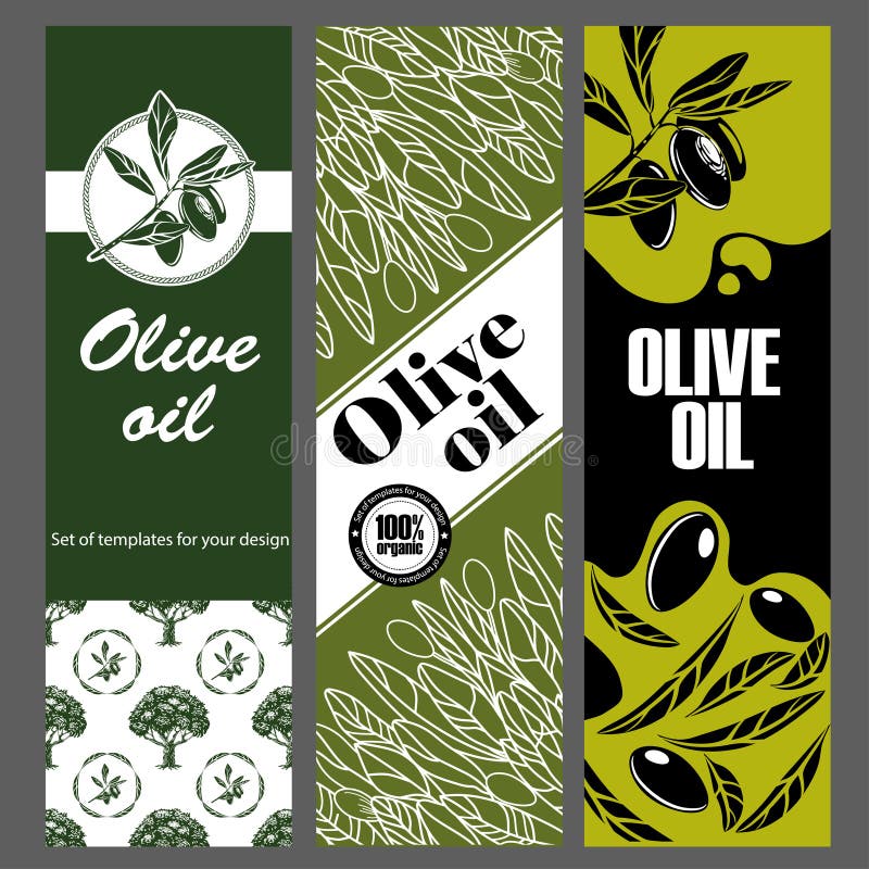 Set of templates for olive oil. Hand drawn illustrations. vector illustration Set of templates for olive oil. Hand drawn illustrations. vector illustration