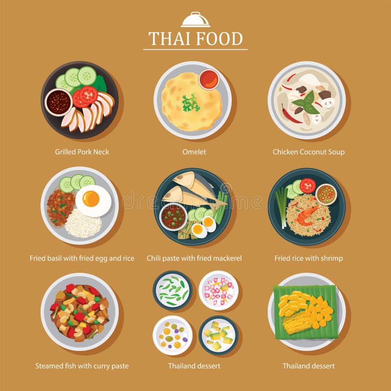 Set of thai food flat design