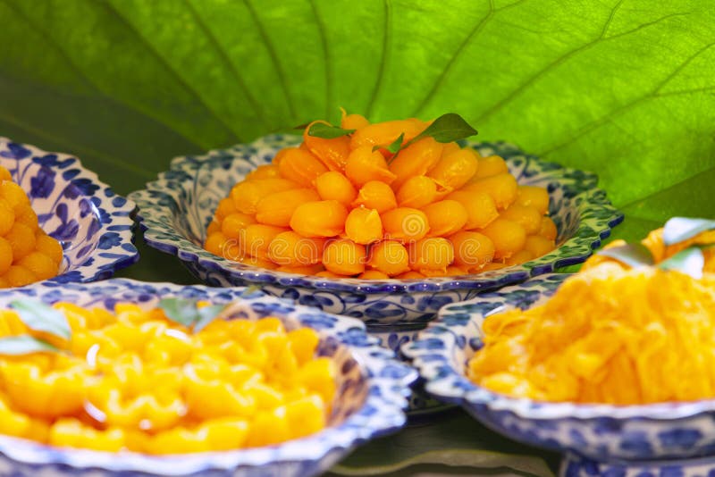 Set Thai Sweetmeat Dessert Made from Egg and Sugar ,Thai Desserts Stock