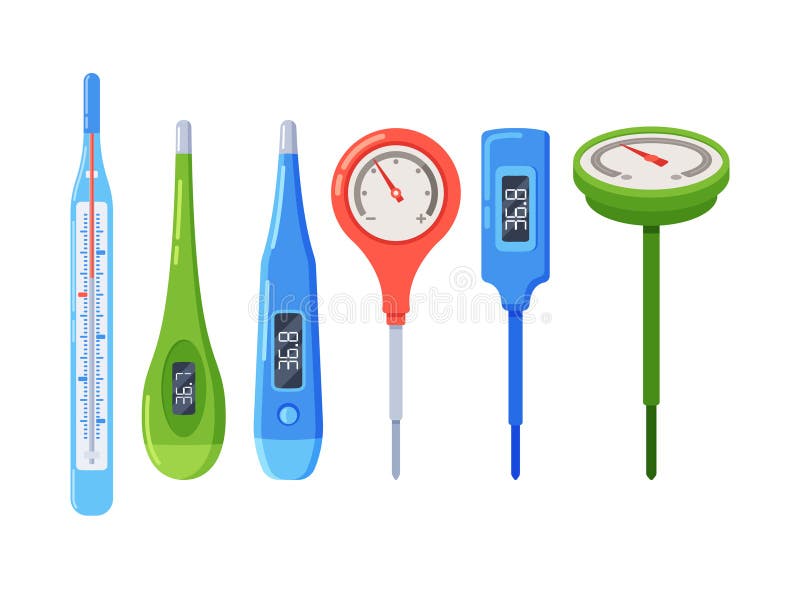 Premium Vector  Various types of thermometer tools for measuring body  temperature