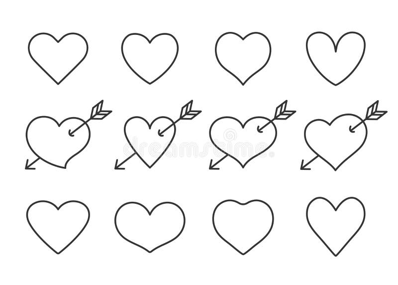 Set of thin line heart icons isolated on white background. Modern collection of linear hearts for web site, love logo royalty free illustration