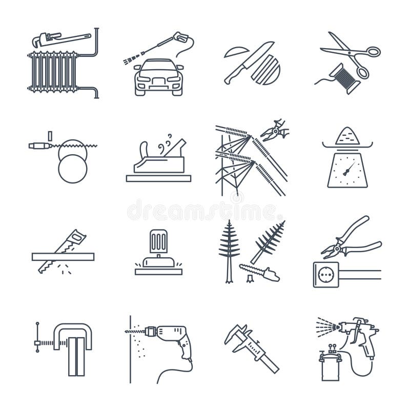 Set of thin line icons electrical hand tools, technology royalty free illustration