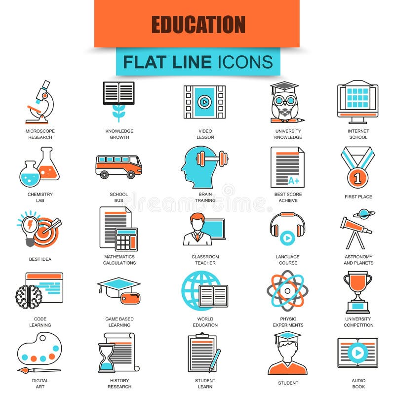 Set of thin line icons internet education and online course study stock illustration