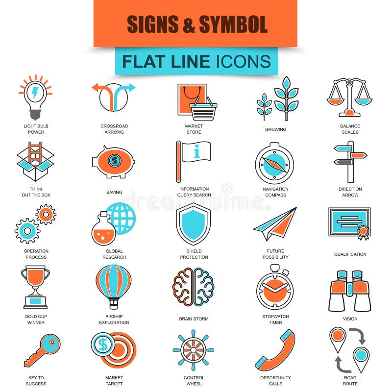 Set of thin line icons various business sing and symbols, metaphor elements. Modern mono flat linear concept pictogram, set simple outline icon, symbol for web designers. Collection flat line icon.