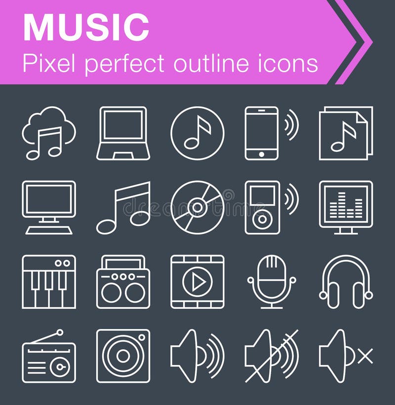Set of Thin Line Music Icons. Stock Vector Illustration of design