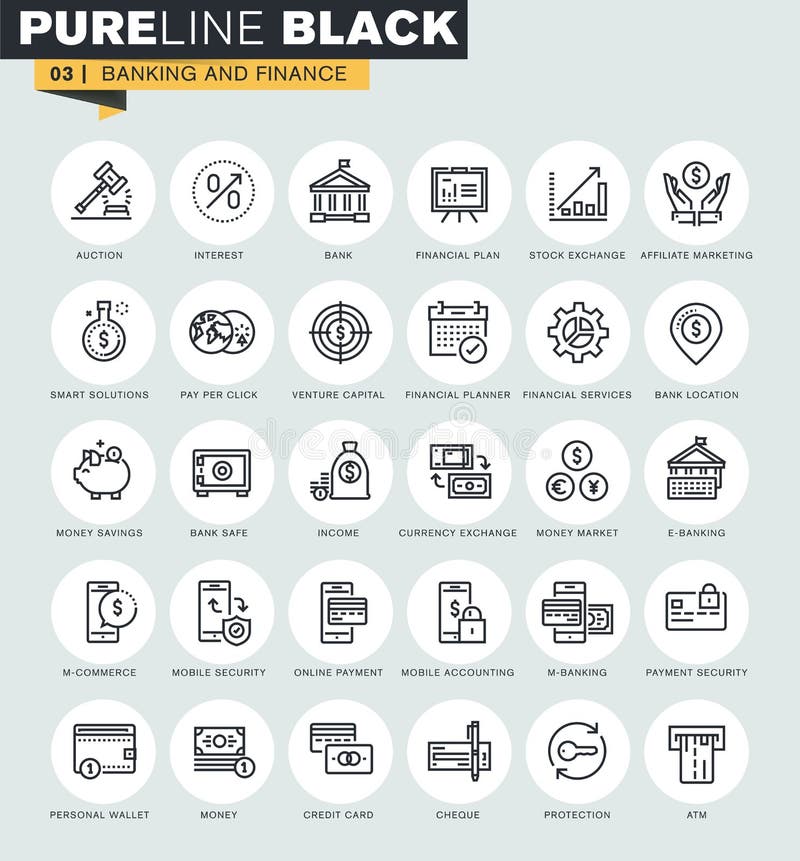 Set of thin line web icons of banking and finance vector illustration
