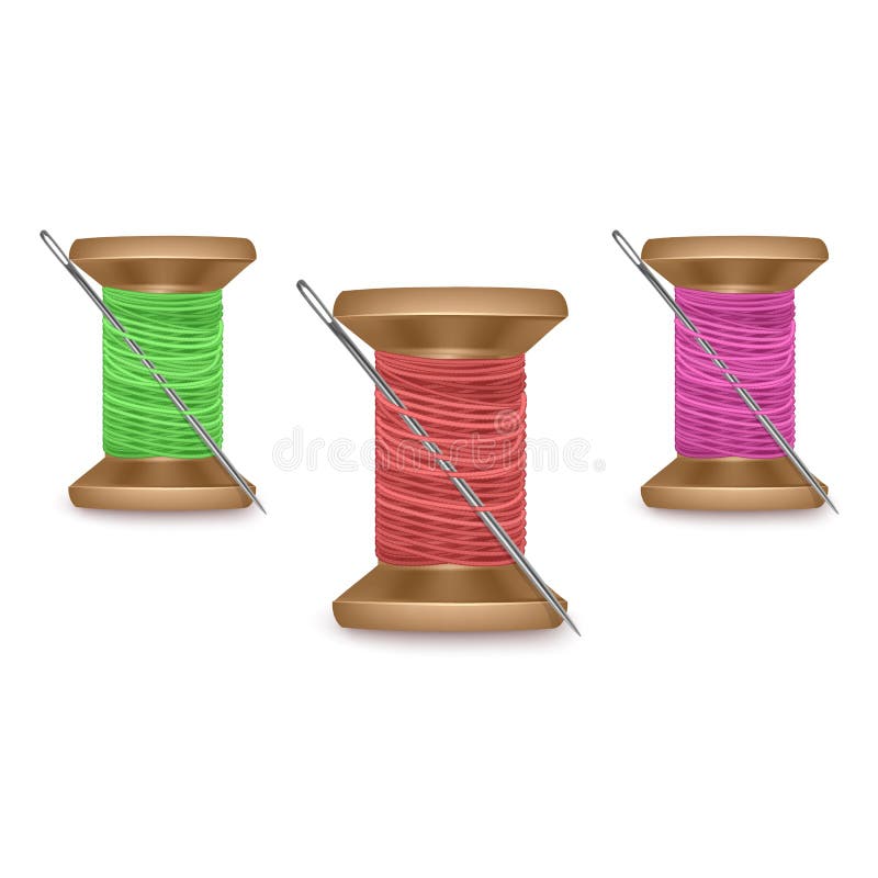 Set of Threads with a Needle of Red, Green and Purple Colors, Thread ...
