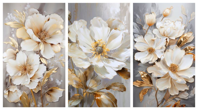 White and golden flower on gray background.