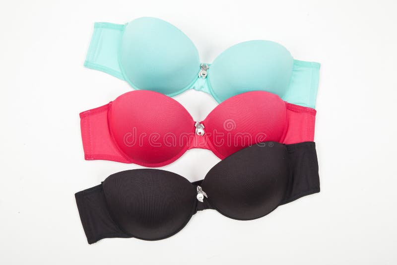 Set of Three Bras in Different Colors on White Background Stock Image ...